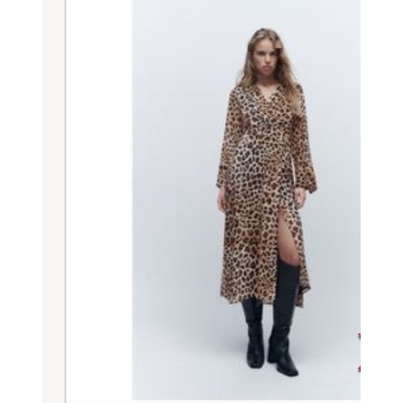Zara Dresses & Skirts - Zara Leopard Print Midi Dress in Brown and Black